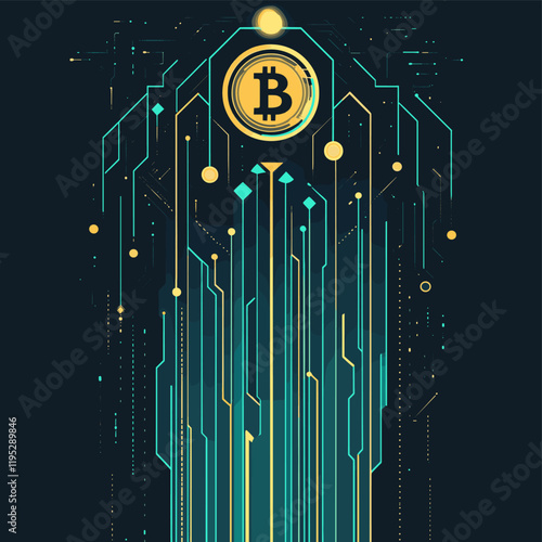 Digital representation of a floating Bitcoin coin