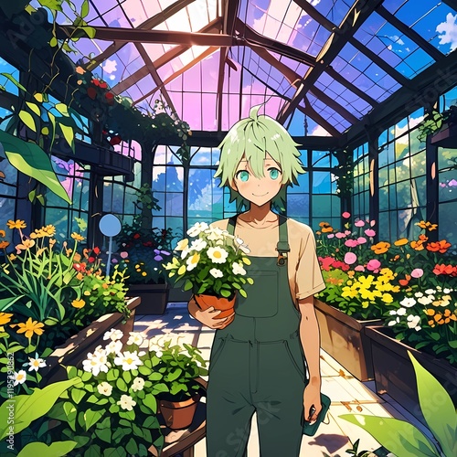 girl in greenhouse