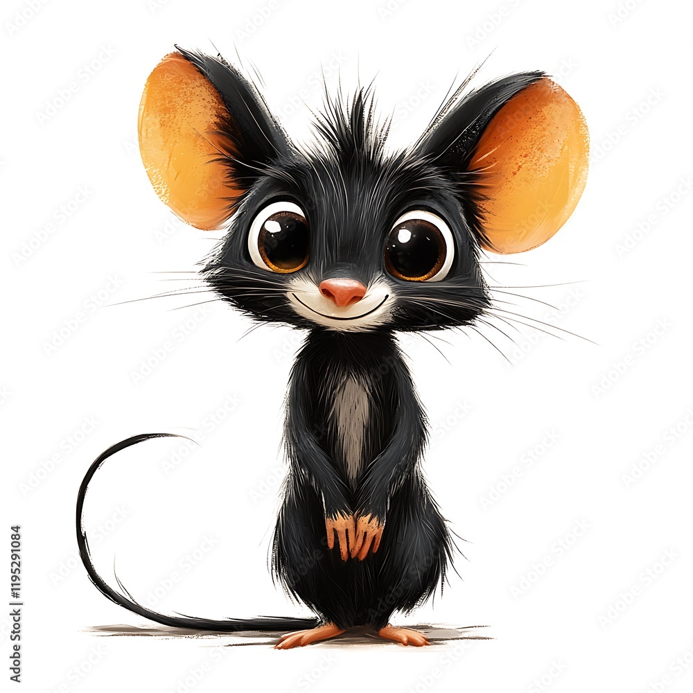 Cute 3D Mouse Graphic with Orange Ears and Long Tail Cute 3D Mouse Graphic with Orange Ears and Long Tail