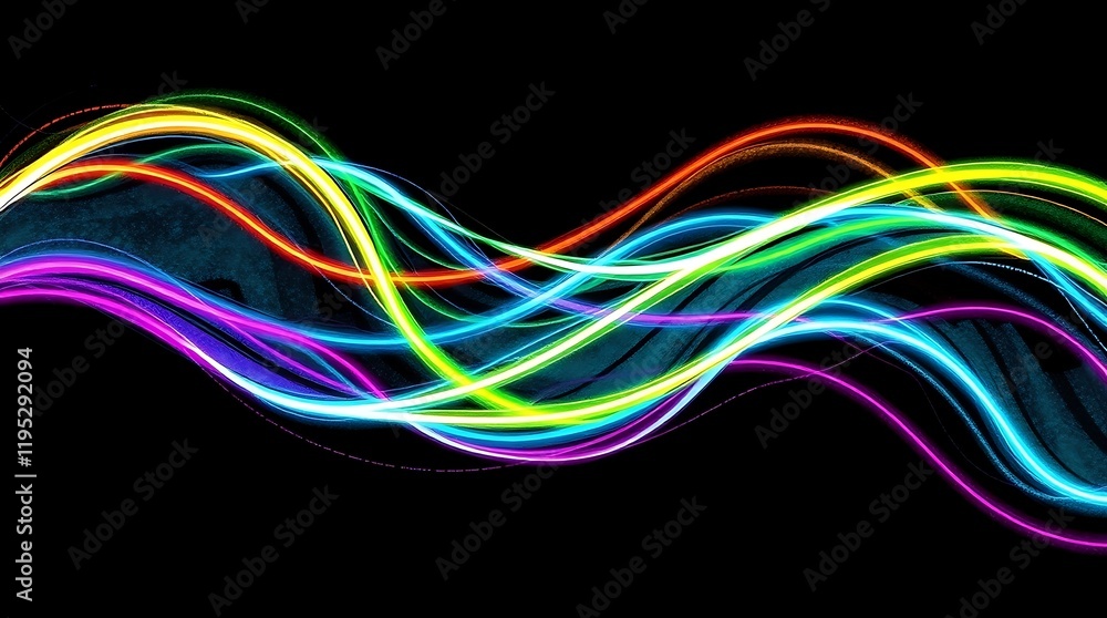 Neon waves flow and dance against a dark background, creating an enchanting and stunning abstract visual Neon waves flow and dance against a dark background, creating an enchanting and stunning abstract visual