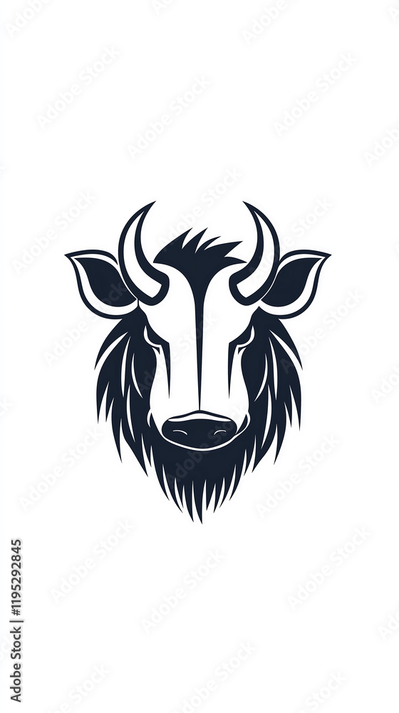 Fototapeta premium minimalist monochrome vector graphic depicting a stylized bulls head The design features sharp horns a textured mane and a simple facial structure Its suitable for logo use
