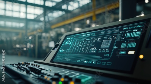 Wallpaper Mural A closeup of a virtual control panel used for monitoring and managing production processes overlaid with graphical data that reflects the actual operational environment in the factory Torontodigital.ca