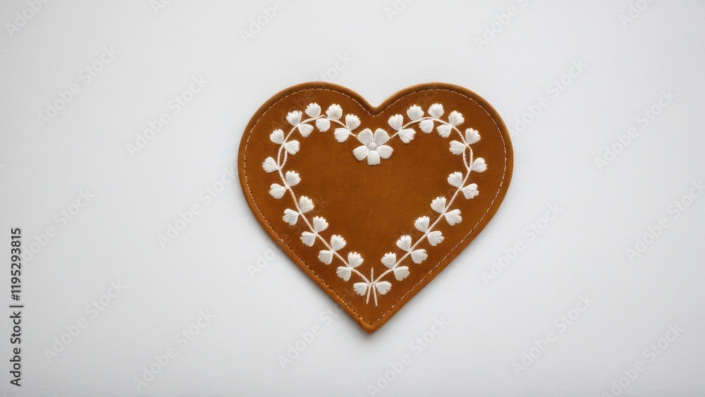 Elegant suede patch with stitched edges and floral embroidery. Elegant suede patch with stitched edges and floral embroidery.