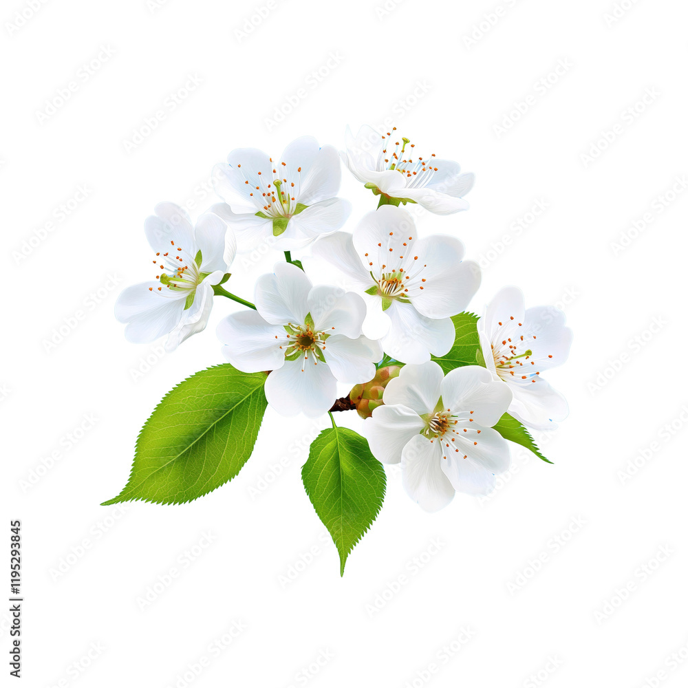 Fototapeta premium Delicate White Cherry Blossoms Spring Branch Isolated on Black