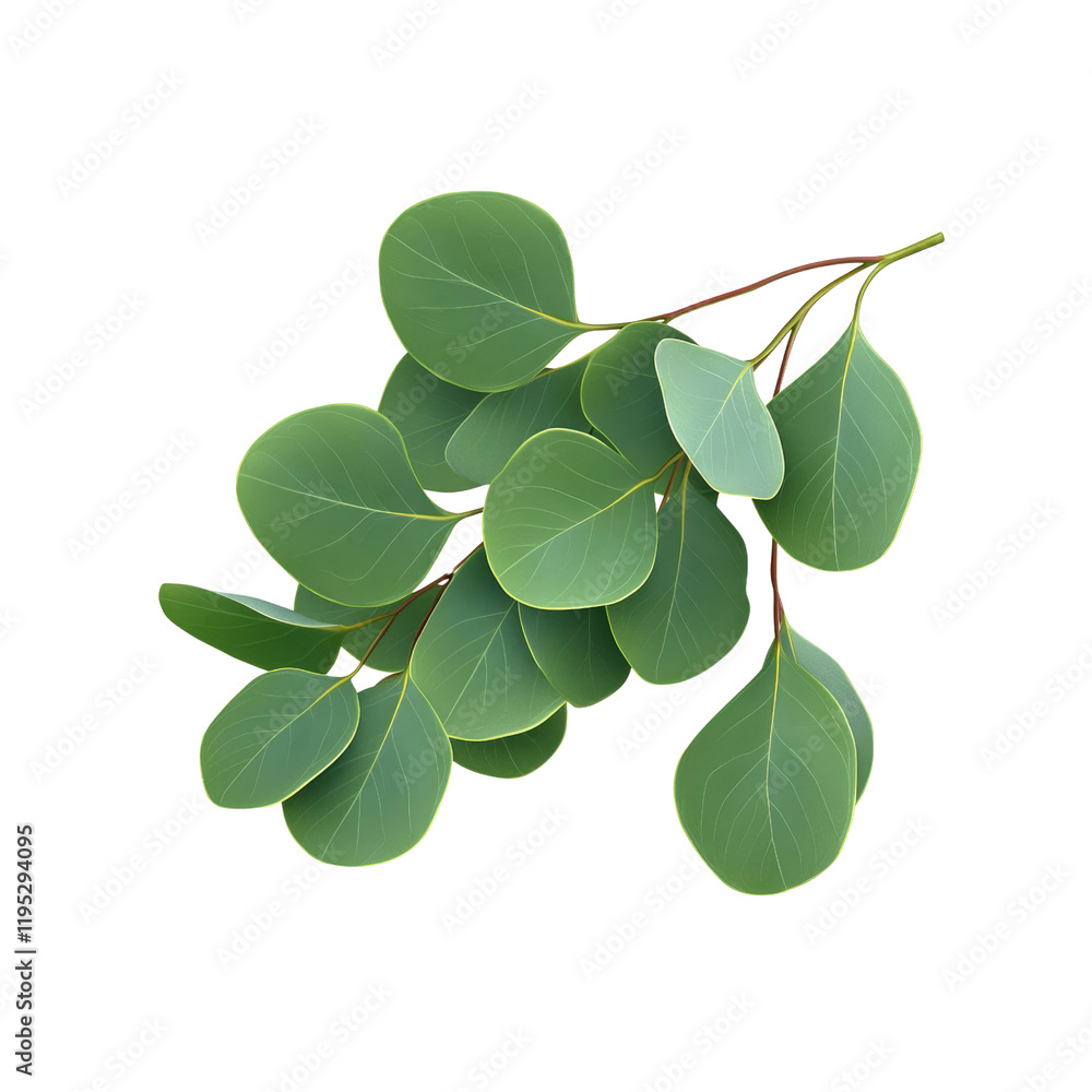 Obraz premium Lush Eucalyptus Branch with Vibrant Green Leaves Isolated on Transparent Background