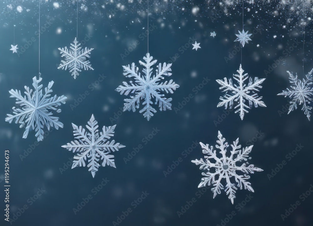festive snowflakes falling on blue background with modern card set elements , decorations, winter, holiday festive snowflakes falling on blue background with modern card set elements , decorations, winter, holiday