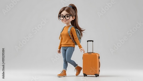 Cartoon Girl Traveling with Suitcase Illustration