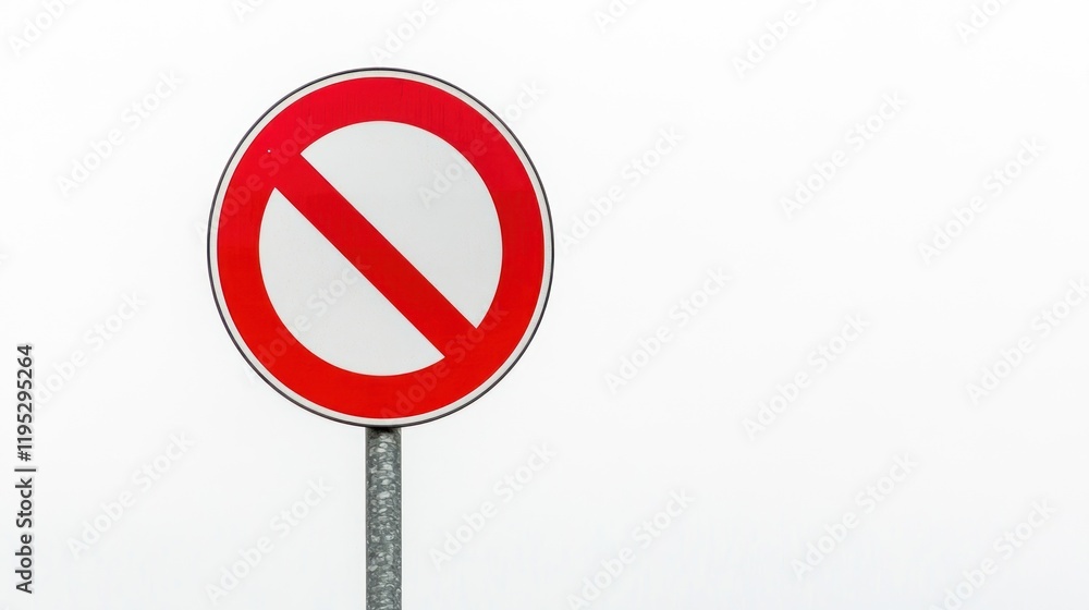 Red Circle No Entry Sign Against White Sky Red Circle No Entry Sign Against White Sky