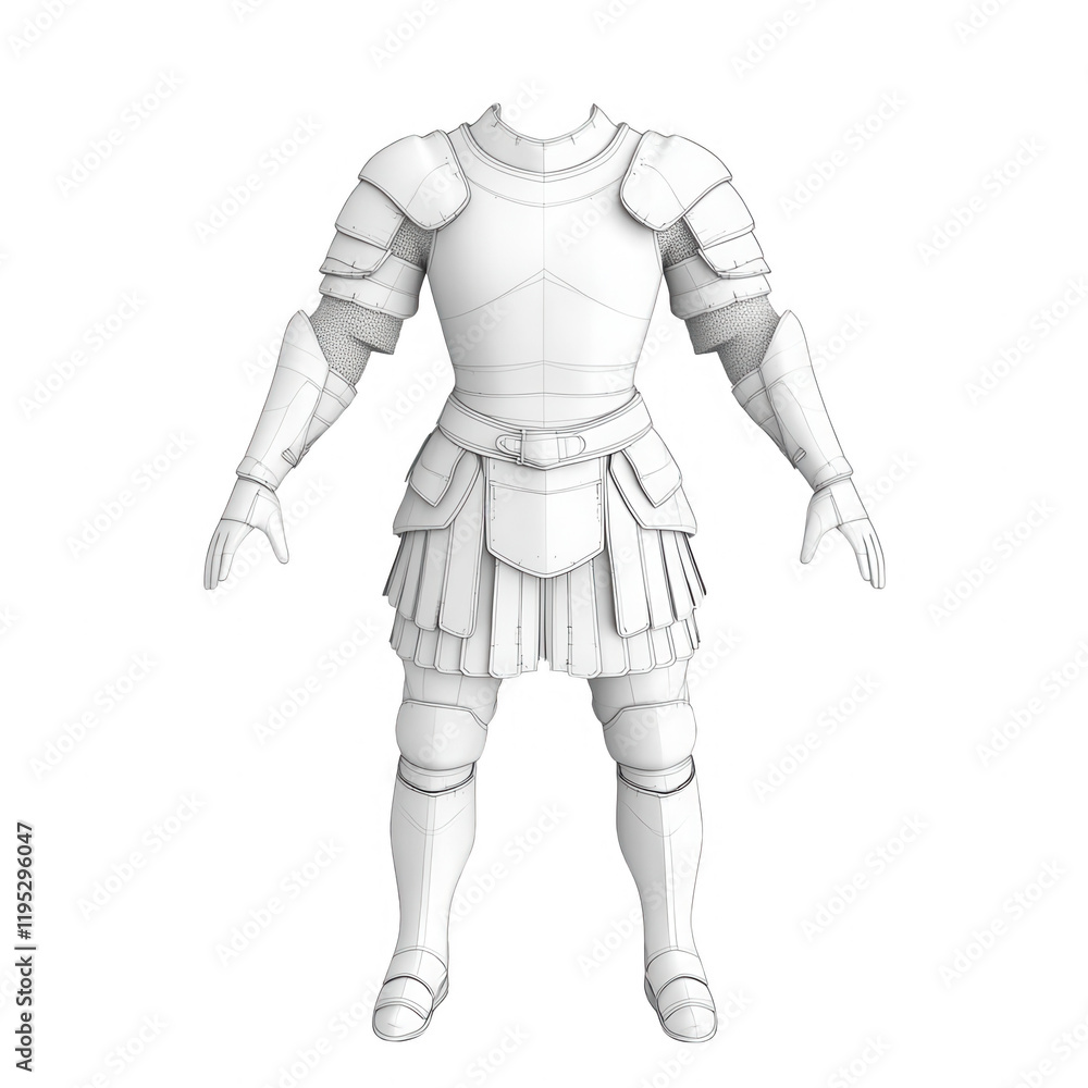 Fototapeta premium A blank knight armor showcasing medieval design elements., isolated on a transparent background.