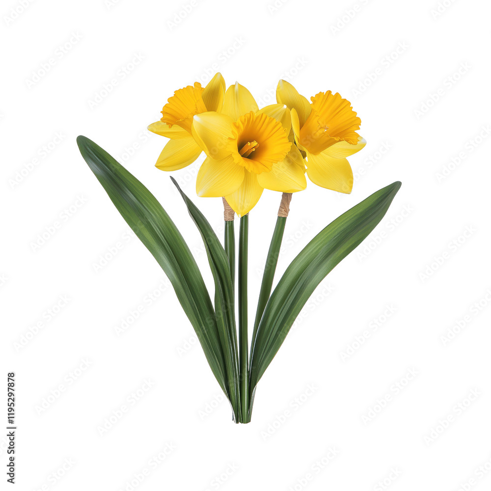 Three Blooming Yellow Daffodils Isolated on Black Three Blooming Yellow Daffodils Isolated on Black