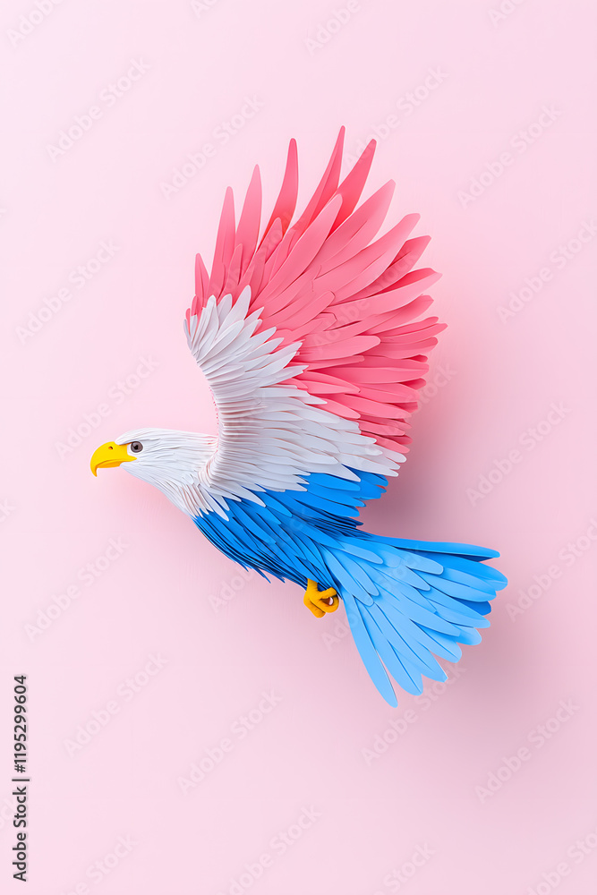 Fototapeta premium Abstract 3D eagle paper cut shape, isolated on a white background