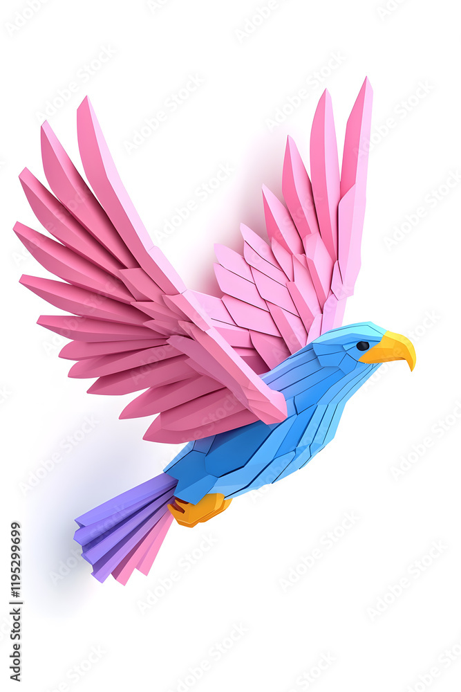 Obraz premium Abstract 3D eagle paper cut shape, isolated on a white background