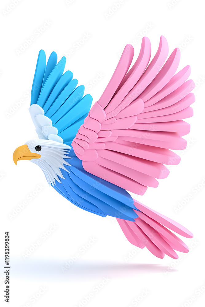 Obraz premium Abstract 3D eagle paper cut shape, isolated on a white background