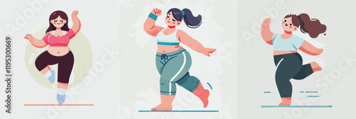 Fat Teenager Zumba Vector Set