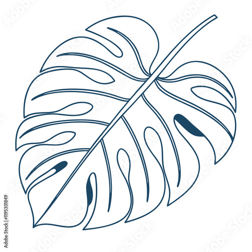 Monstera deliciosa leaf outline simple drawing tropical plant nature botanical line art