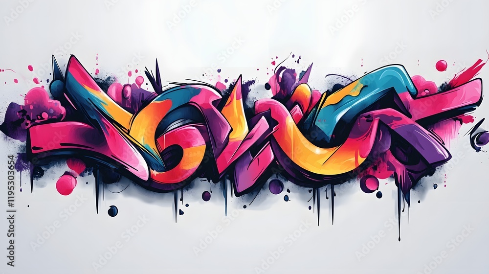 Naklejka premium Vibrant Graffiti Inspired Abstract Art Design with Colorful Splashes and Dripping Effects