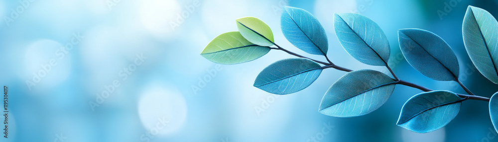 Obraz premium A serene close-up of blue leaves set against a soft, blurred background.
