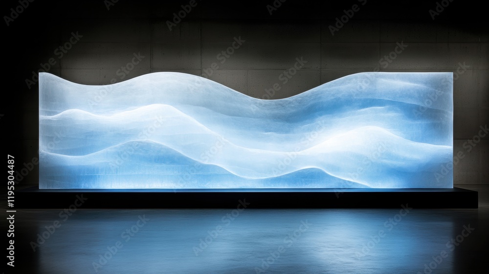 Naklejka premium Glowing wave sculpture illuminated in darkness