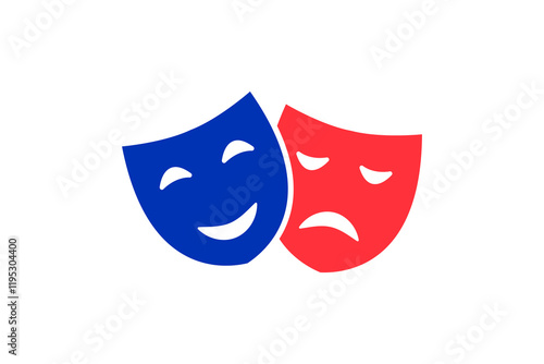 Masquerade vector icons. Theater masks icon. Comic and tragic mask icon. Happy and unhappy traditional symbol of theater. Theatre masks for tragedy, drama and comedy. Vector Illustration