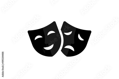 Theater mask icon. Vector illustration, flat design. Comic and tragic mask icon