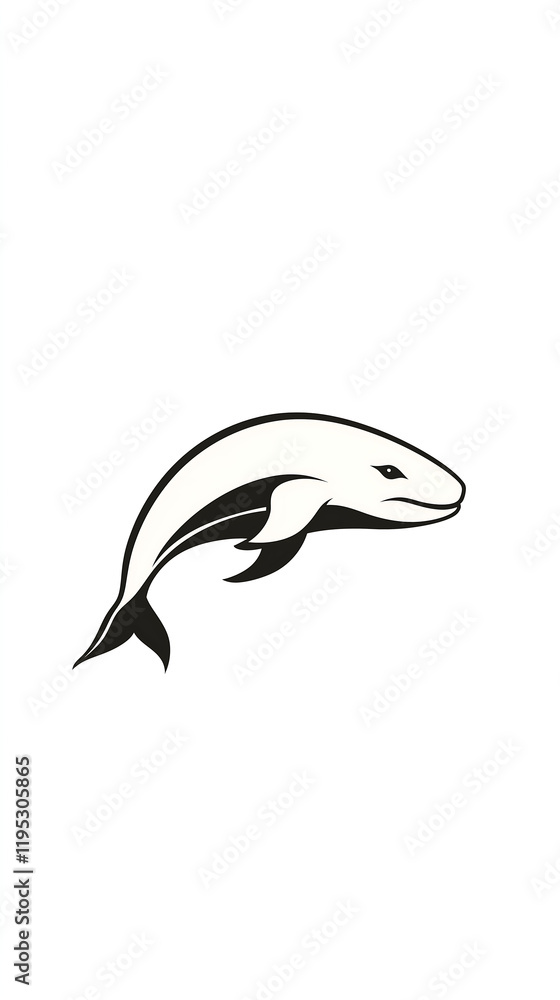 Naklejka premium stylized black and white line drawing of a beluga whale leaping gracefully Simple elegant design Perfect for logo tattoo or print