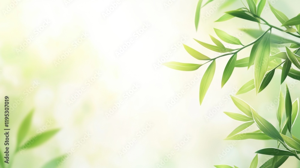 Fototapeta premium Delicate willow branches in fresh green, soft morning light, serene and minimalist Qingming Festival scene.