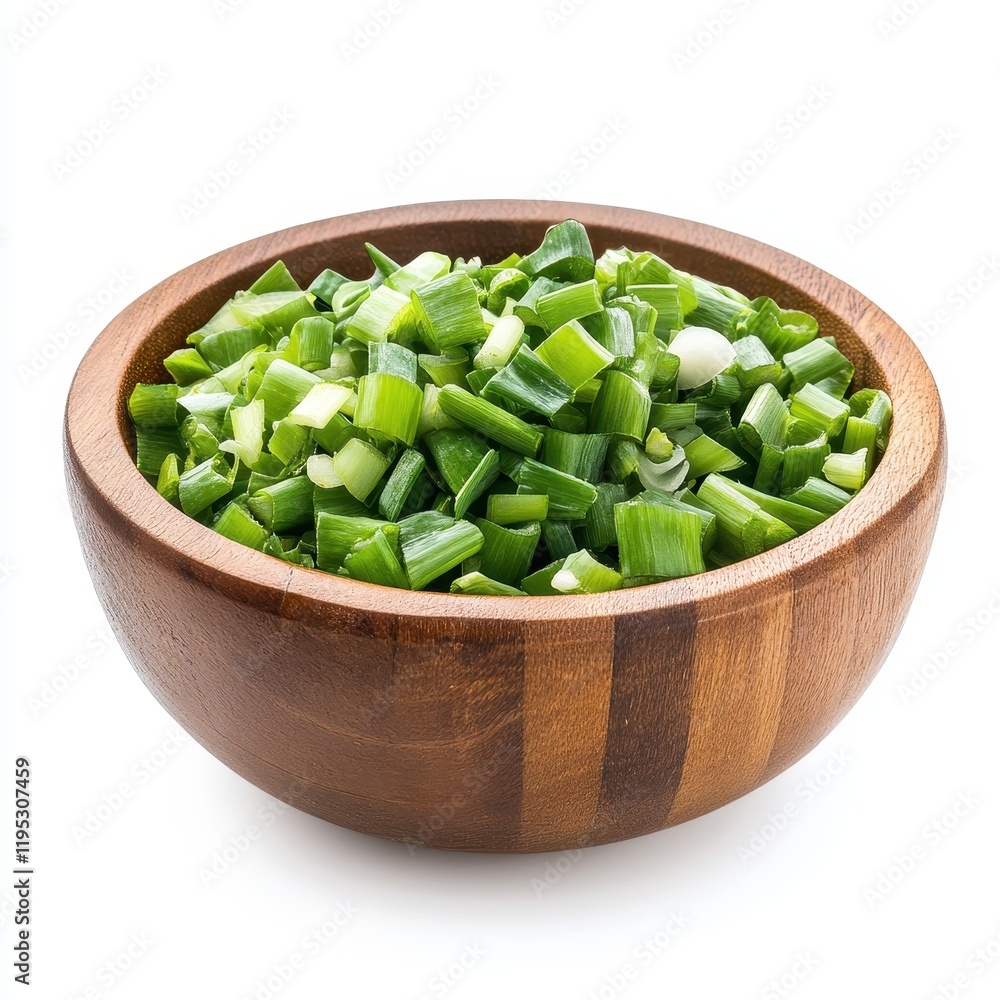 Freshly Chopped Green Onions in a Wooden Bowl, Vibrant and Ready for Cooking, Culinary Ingredient Photography Freshly Chopped Green Onions in a Wooden Bowl, Vibrant and Ready for Cooking, Culinary Ingredient Photography