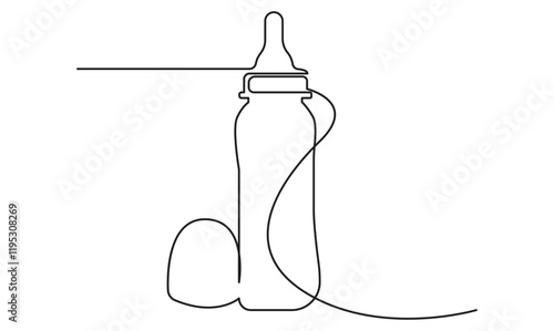 Baby feeder bottle one continuous line drawing concept of baby care minimalist