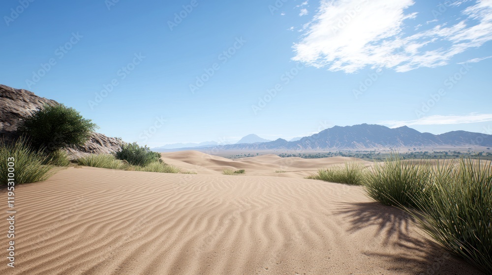 Vast Desert Landscape under Sunny Sky Vast Desert Landscape under Sunny Sky