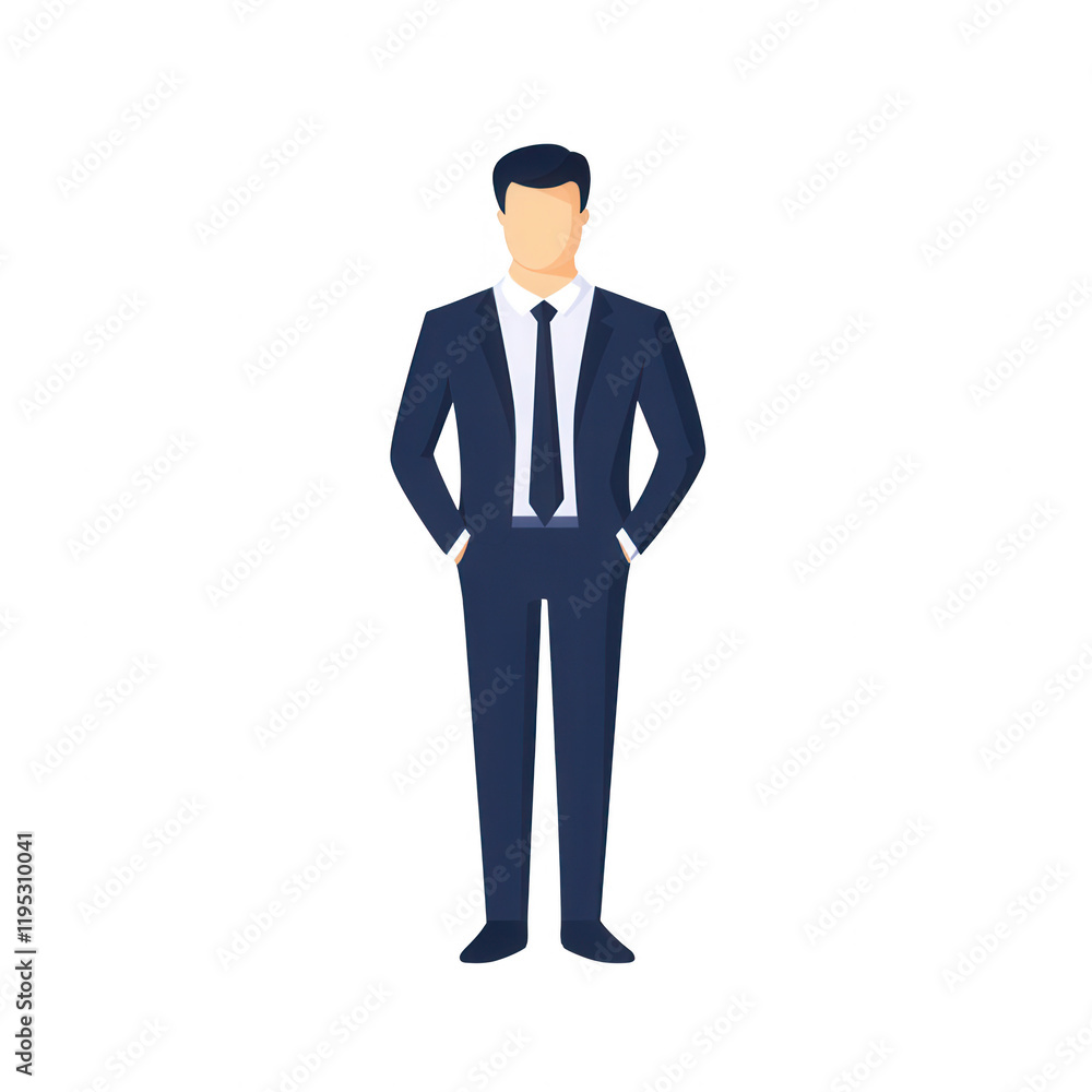 Illustration of a professional man in a suit standing confidently with hands in pockets., isolated on a transparent background. Illustration of a professional man in a suit standing confidently with hands in pockets., isolated on a transparent background.