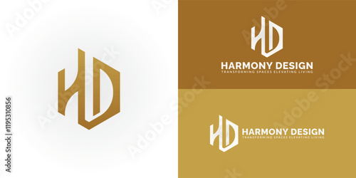 The contemporary logo design features the initials HD elegantly intertwined. The logo is perfect for interior design firms, decorators, and anyone who desires a modern and memorable brand identity