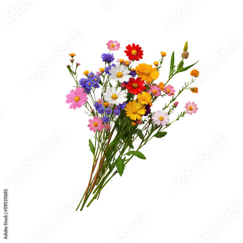 Vibrant Wildflower Bouquet on Transparent Background