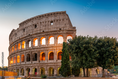Famous Colosseum at sunrise in Rome, Italy