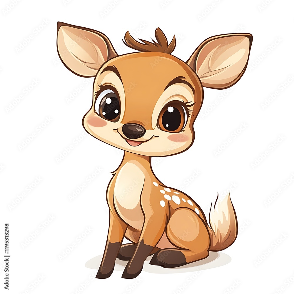 Cute Cartoon Deer Doe with Big Ears and Fluffy Tail Cute Cartoon Deer Doe with Big Ears and Fluffy Tail