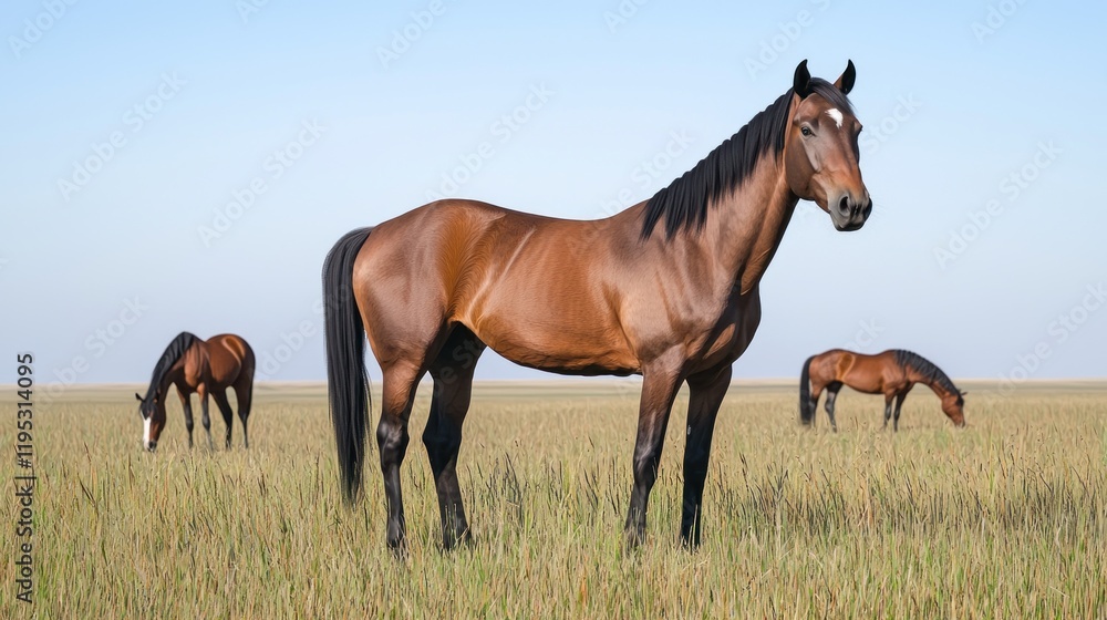 Brown Horses Grazing in a Field Brown Horses Grazing in a Field