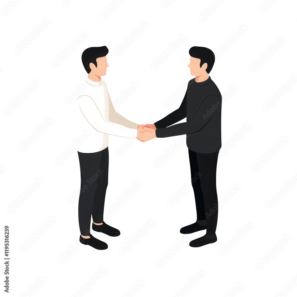 Fototapeta premium Two professionals shaking hands in a business partnership illustration., isolated on a transparent background.