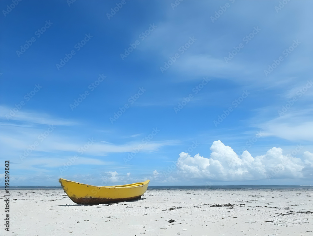 Beach Boat Photo: Yellow Rowboat on White Sand Beach Boat Photo: Yellow Rowboat on White Sand