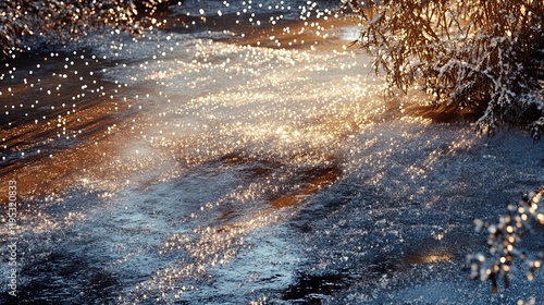 Sparkling Winter Ice Reflecting Sunlight On Frozen Water photo