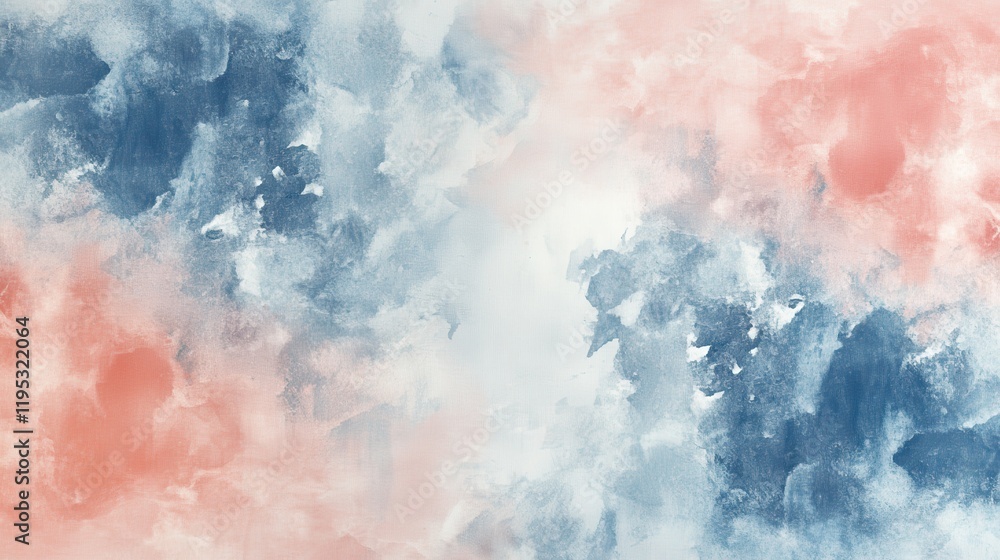 Obraz premium Minimalist artwork featuring soft pencil strokes in muted tones of blue and coral during a serene afternoon