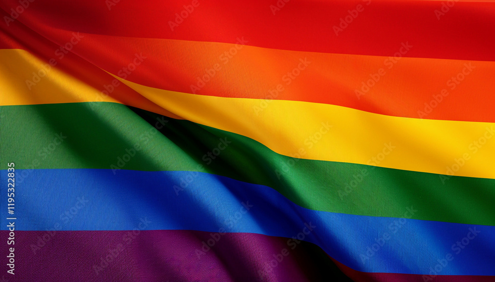 A vibrant rainbow flag waves proudly displaying LGBTQ+ pride. A vibrant rainbow flag waves proudly displaying LGBTQ+ pride.