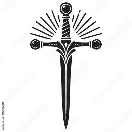 Excalibur Silhouette Vector Illustration, Solid White Background.