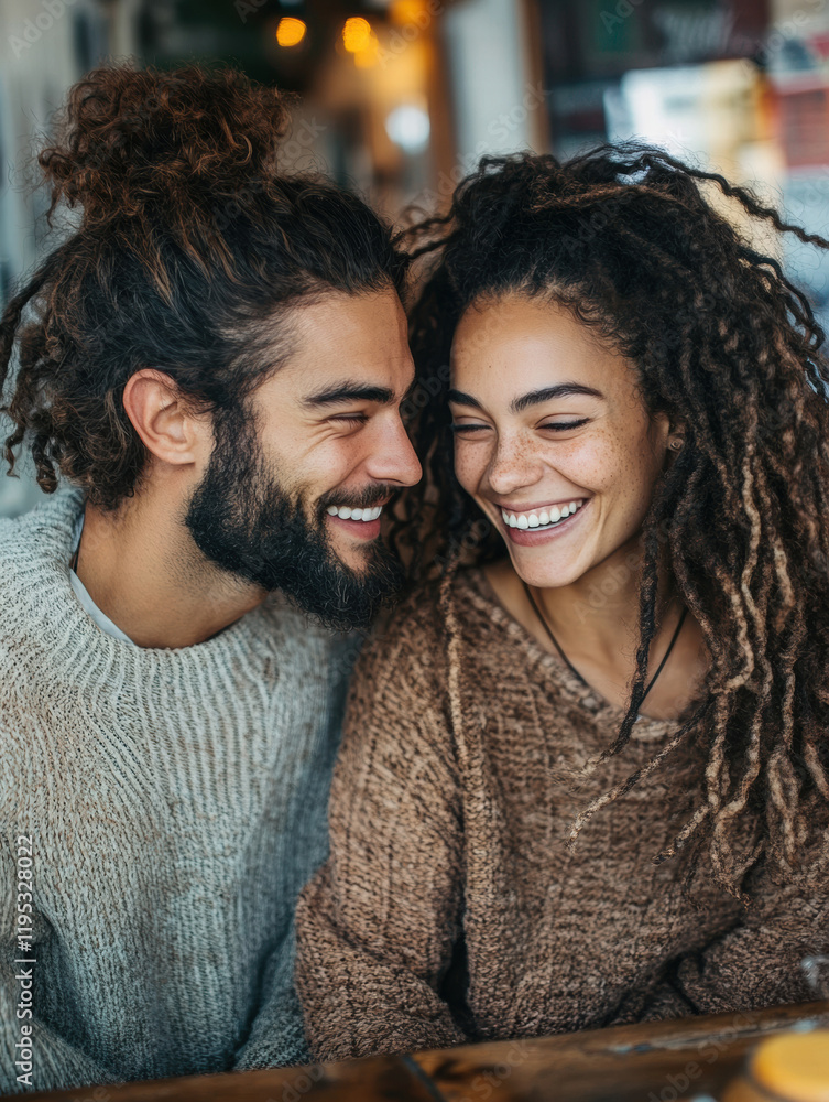 Fototapeta premium A man and woman are smiling at each other in a restaurant