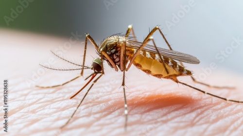 Wallpaper Mural A close-up of a mosquito feeding on human skin, highlighting its delicate features and the texture of the skin. Torontodigital.ca