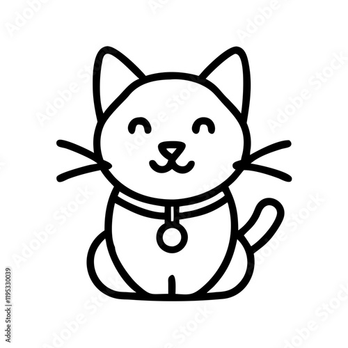 cat with a bell collar icon, cat with a bell collar line art - simple line art of cat with a bell collar, perfect for cat with a bell collar logos and icons and themed design  photo