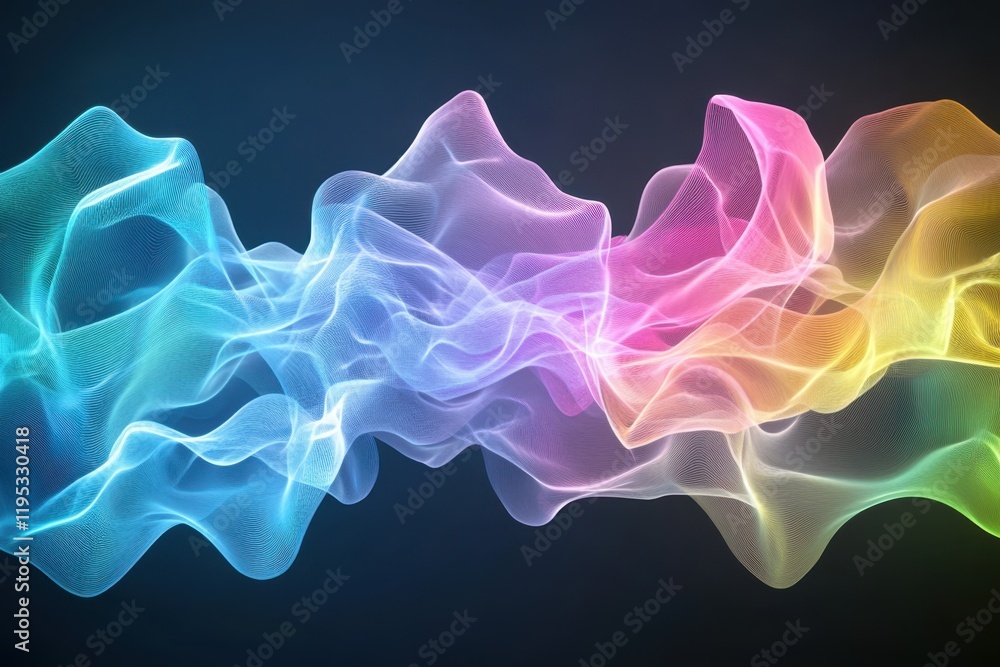 Obraz premium A vibrant, abstract wave of colorful light flows gracefully across a dark background, creating a mesmerizing visual effect.