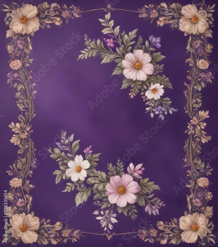 Vintage floral motif on purple card background ,  flowers,  card,  patterns