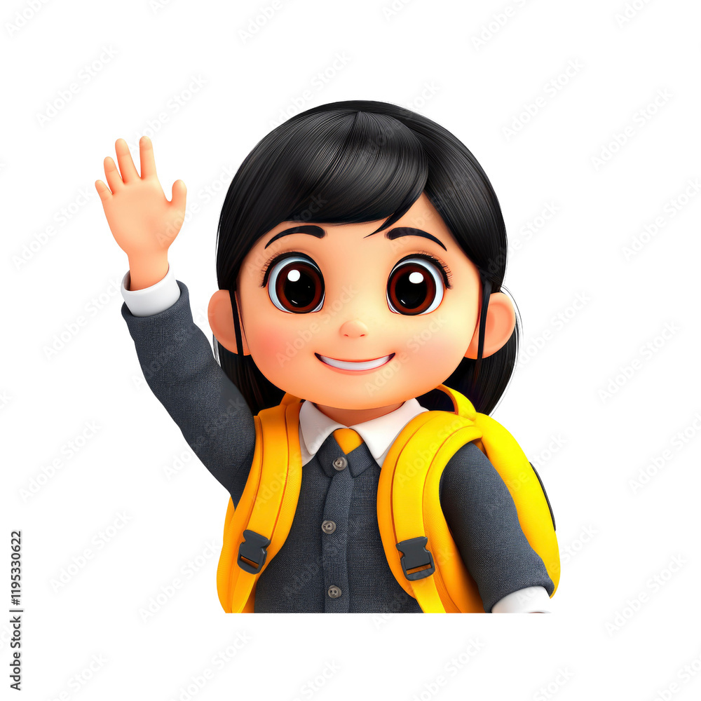 Adorable 3D Render of a Schoolgirl Waving Adorable 3D Render of a Schoolgirl Waving