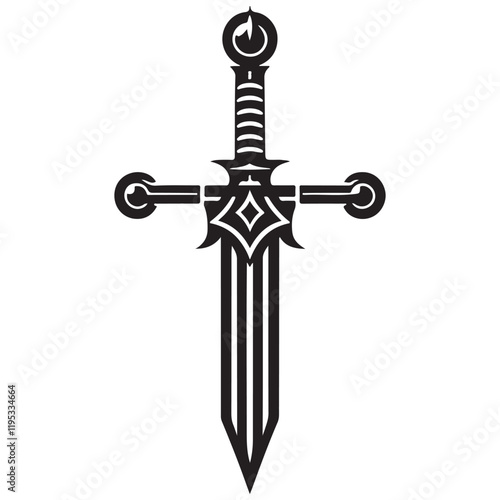 Excalibur Silhouette Vector Illustration, Solid White Background.