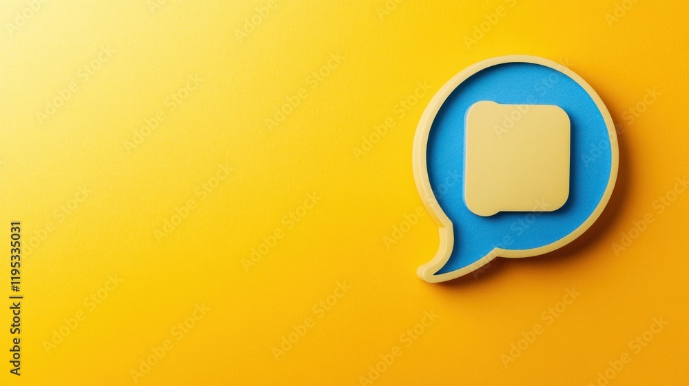 Fototapeta premium Abstract Speech Bubble Icon on Yellow Background: Minimalist 3D Render of Communication Concept