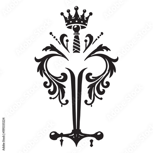 Excalibur Silhouette Vector Illustration, Solid White Background.